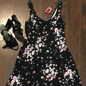 Black Floral Fit and Flare Dress